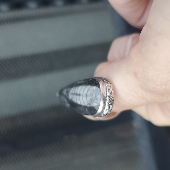 New Oversized Orthoceras Fossil 925 Silver Statement Ring. - Picture 12 of 16